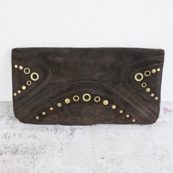 Vintage Banana Republic Leather Suede Brown Bohemian Clutch Purse - Picture 1 of 13